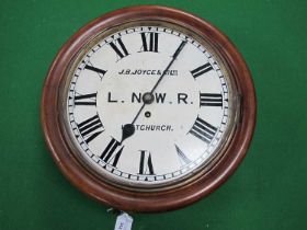 L.N.W.R Railway Clock, "J.B. Joyce and Co Ltd" with L.N.W.R to face, No 4995 to side, good wood