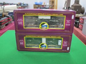 Two M.T.H "O" Gauge/7mm Boxed Flat Wagons, with two Sherman W/2 Tanks, Ref No's 20-98636 and 20-