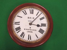 Railway Clock by W. Potts & Co of Leeds, twelve-inch diameter dial marked BR-E 10923, wooden case