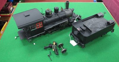 A 'G' Gauge Baldwin 2-8-0 Steam Locomotive with 8-Wheel Bogie Tender, finished overall black,