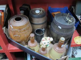 Iron Bound Barrel With a Tap, XIX Century stoneware barrel (damage), Wade Whiskey bottles, etc:- One