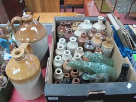 Stoneware Bottles, jars, glass lemonade/beer marble stoppered bottles:- One Box. Two stoneware