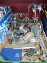 Plated Palm Tree Light, candlesticks, Embassy posies, other metalware:- One Box.