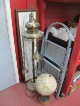 Standard Lantern Lamp; Terrestrial globe, prints, Abru steps. (5)