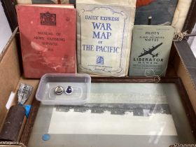 Mixed Selection Of Military Themed Items, including WWI framed material 'Long Live Our Navy'