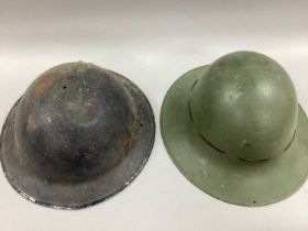 World War II Civil Defence Zuckerman Helmet With Liner, plus Brodie helmet shell only (some