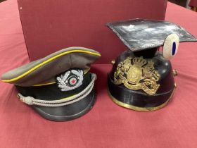 WW1 reproduction Imperial Czapka and WW2 reproduction German cavalry fabric visor cap with yellow
