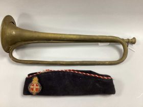 Military Style Brass Bugle with manufacturer mark of a unicorn head and inscription 'Potter London