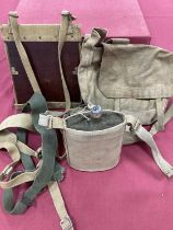 WW2 British Army 1937 Pattern Webbing Items, including haversack (1943), map case and water bottle