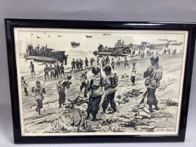 Arthur Ward (English 1906-1995) Charcoal/Pencil Sketch American Soldiers on Landing Beach (
