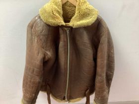 Vintage RAF Aviator Style Sheepskin Flying Jacket, (some wear and zipper pull missing).