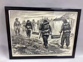 Arthur Ward (English 1906-1995) Charcoal/Pencil Sketch British Soldiers Carrying Ammunition (