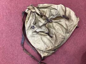 WW2 German Army canvas rucksack with leather fittings marked year 1942, some wear and tear,