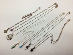 A Collection of Modern "925" and other Pendants on Chains, including Celtic style, claw set, etc:-