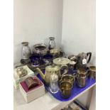 A Mixed Lot of Assorted Plated Ware, including oval gallery style tray, boxed Christening mugs, pair