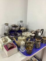 A Mixed Lot of Assorted Plated Ware, including oval gallery style tray, boxed Christening mugs, pair