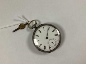 A Hallmarked Silver Cased Openface Pocketwatch, the white dial with black Roman numerals and seconds