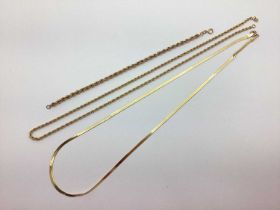 A 9ct Gold Ropetwist Chain Bracelet, (clasp damaged); together with a 9ct gold ropetwist chain (