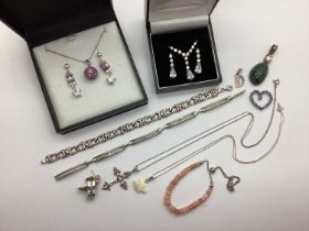 A Small Collection of Stone Set Jewellery, to include necklace and earring set of drop design, a