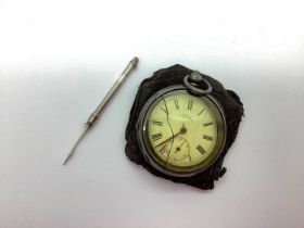 A Hallmarked Silver Cased Openface Pocket Watch, (damages / lacking hand); together with a