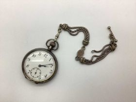 An Openface Pocket Watch, the white dial with black Arabic numerals and seconds subsidiary dial,