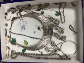 "925" and Other Jewellery, including earrings (some odd), Ethnic collar panel necklace of stylised