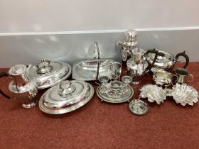 A Collection of Assorted Plated Ware, including cocktail shaker, oval lidded entree dishes, swing
