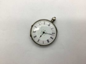 A Vintage Openface Pocket Watch, the (cracked) white dial with black Roman numerals, within engraved