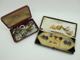 An Art Deco Cased Set of Cufflinks and Dress Buttons, (incomplete) together with further assorted