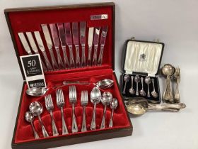 Oneida 18/8 Canteen of Cutlery, in original fitted case; together with cased set of plated