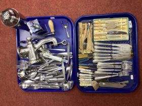 Czechoslovakia Counter Mincer, assorted cutlery including, Victorian fish knives and forks,