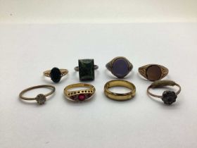 A Collection of Dress Rings, including sardonyx signet style ring, polished hardstone, wedding