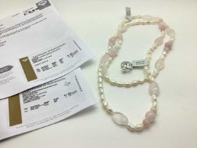 The Genuine Gemstone Company Ltd; A Modern Rose Quartz and Freshwater Pearl Bead Necklace,