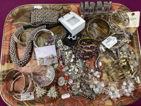 A Selection of Modern Costume Jewellery, including large diamanté earrings, bangles, a sliding charm