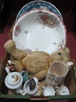 A hallmarked silver backed nail buff, large wash bowl, plate, foreign tea service, three oriental