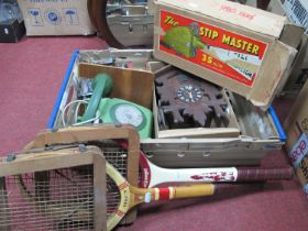 The Stip Master film strip projector in box, cuckoo clock, children's sewing machine and two vintage
