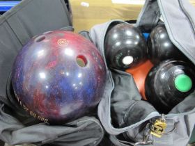 Two Sets of Bowls in a Taylor Holdall, together with Ebonite USA ten-pin bowling ball in a