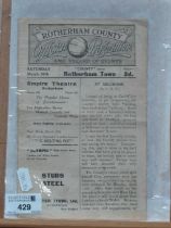1920-1 Rotherham County v. Rotherham Town Eight Page Programme for The Midland League Fixture, dated