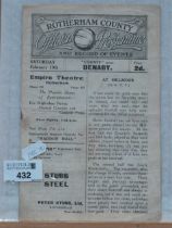 1920-1 Rotherham County v. Denaby Eight Page Programme, for The Midland League Fixture, dated