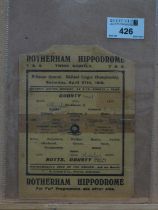 1912 Rotherham County v. Notts County Single Card Programme, for The Midland League Fixture, dated