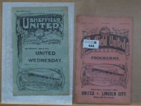 1916 Sheffield United Reserves v. Rotherham County Programmes for The Midland League Fixtures, dated