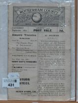 1920-1 Rotherham County v. Port Vale Eight Page Programme, for The Division Two Fixture, dated