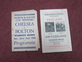 Pirate Programmes 1944-5, Chelsea v. Bolton, North v. South Cup Winners, June 2nd, 1945 (torn), 45-6