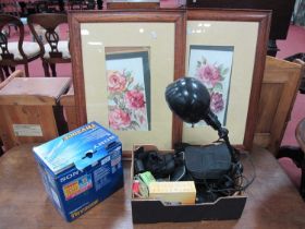 Sony Handycam, Kodak, Samsung, Canon, Exilim cameras, Miranda binoculars, adjustable lamp, pair of