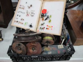 Four Wooden Centrepin Reels, 3½"m 4" (2) and a large 7" diameter; A Large Collection of Fishing