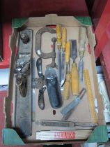 Tools - Baily No 7 plane, Maples g-clamp and chisels, rulers, spoke shave, etc:- One Box