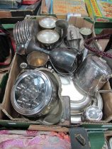 A Collection of assorted plated ware, including a decorative teapot, a trophy, goblets, place mates,
