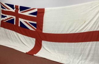 Large Royal Navy White Ensign Flag with Various Stamped Marks including Broad Military Arrow, some