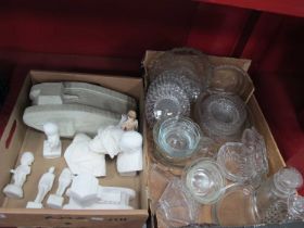 Various Plaster Military and Other Busts, tanks, etc, plus a collection of cut glass dishes and