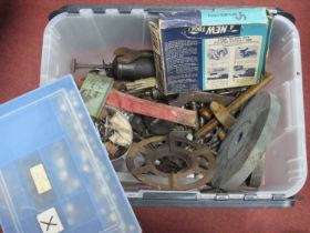 Tools - grease guns, grinding stones. Ramfords and Ransone's spanners, ruler, marking gauge, etc:-